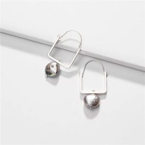 Square Earring w/ Fresh Water Pearl Pendant Charm